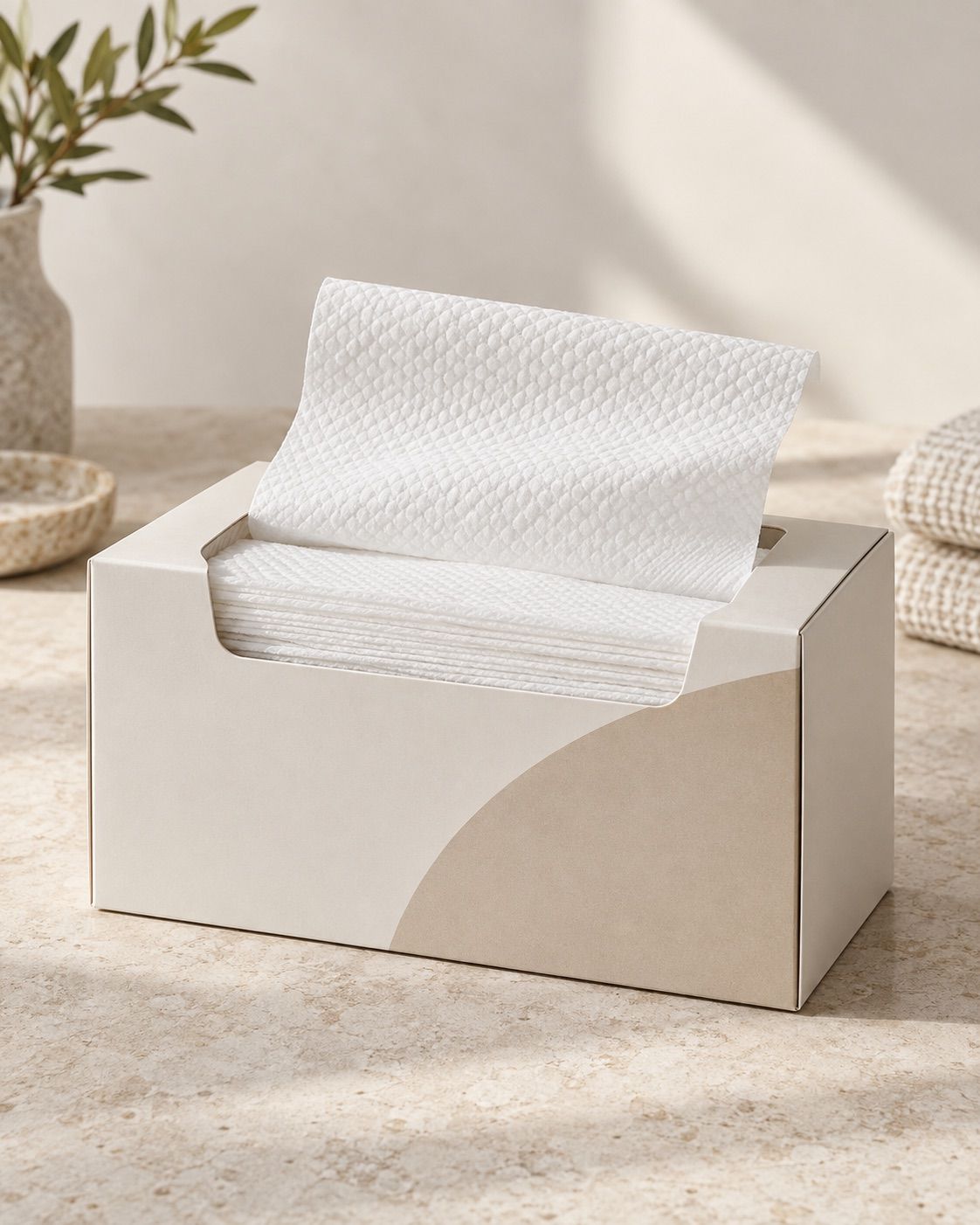 Facial cleansing and makeup remover towels in a dispenser box