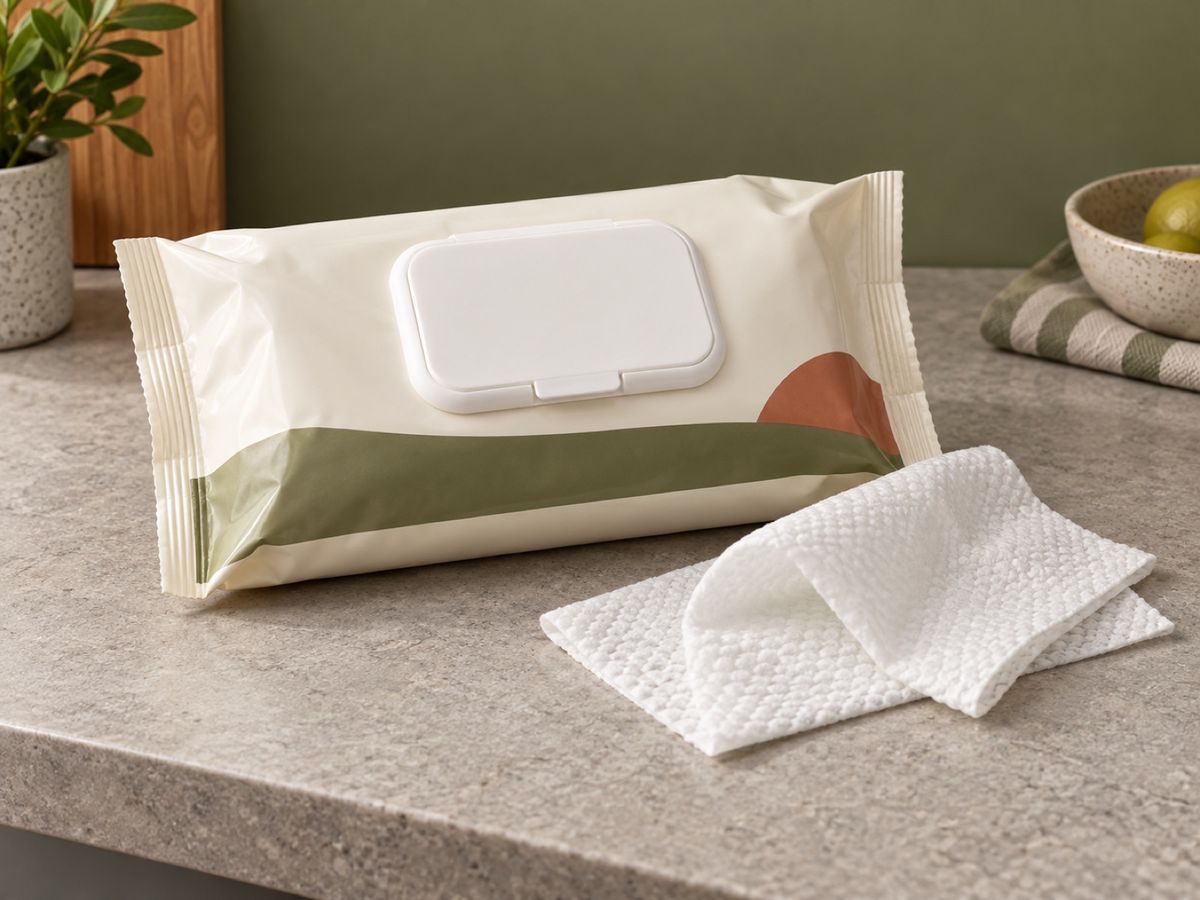 Household kitchen cleaning wet wipes pack with textured sheets