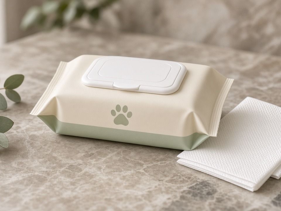 Private label pet grooming wipes soft pack with paw print design